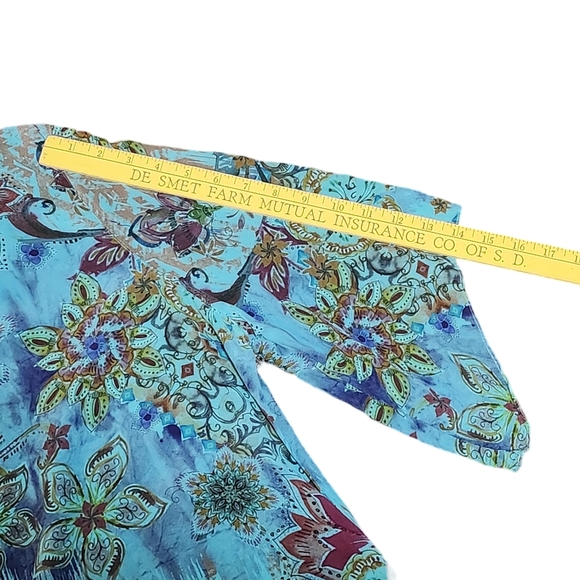 TIANELLO by STEVE BARRAZA Tunic Medium Silk Floral Asymmetrical Hem Art To Wear - Picture 14 of 15